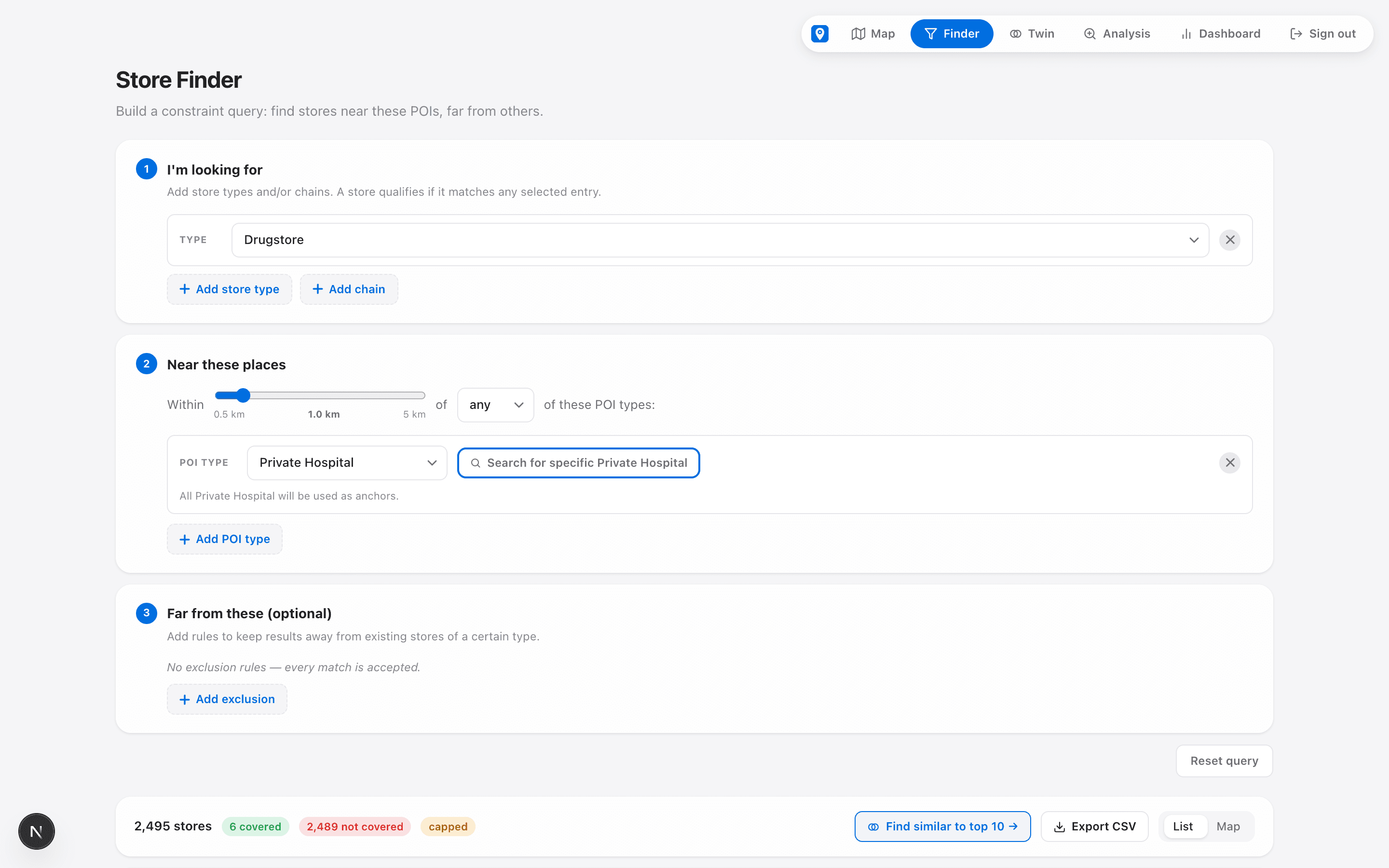 Store finder screen