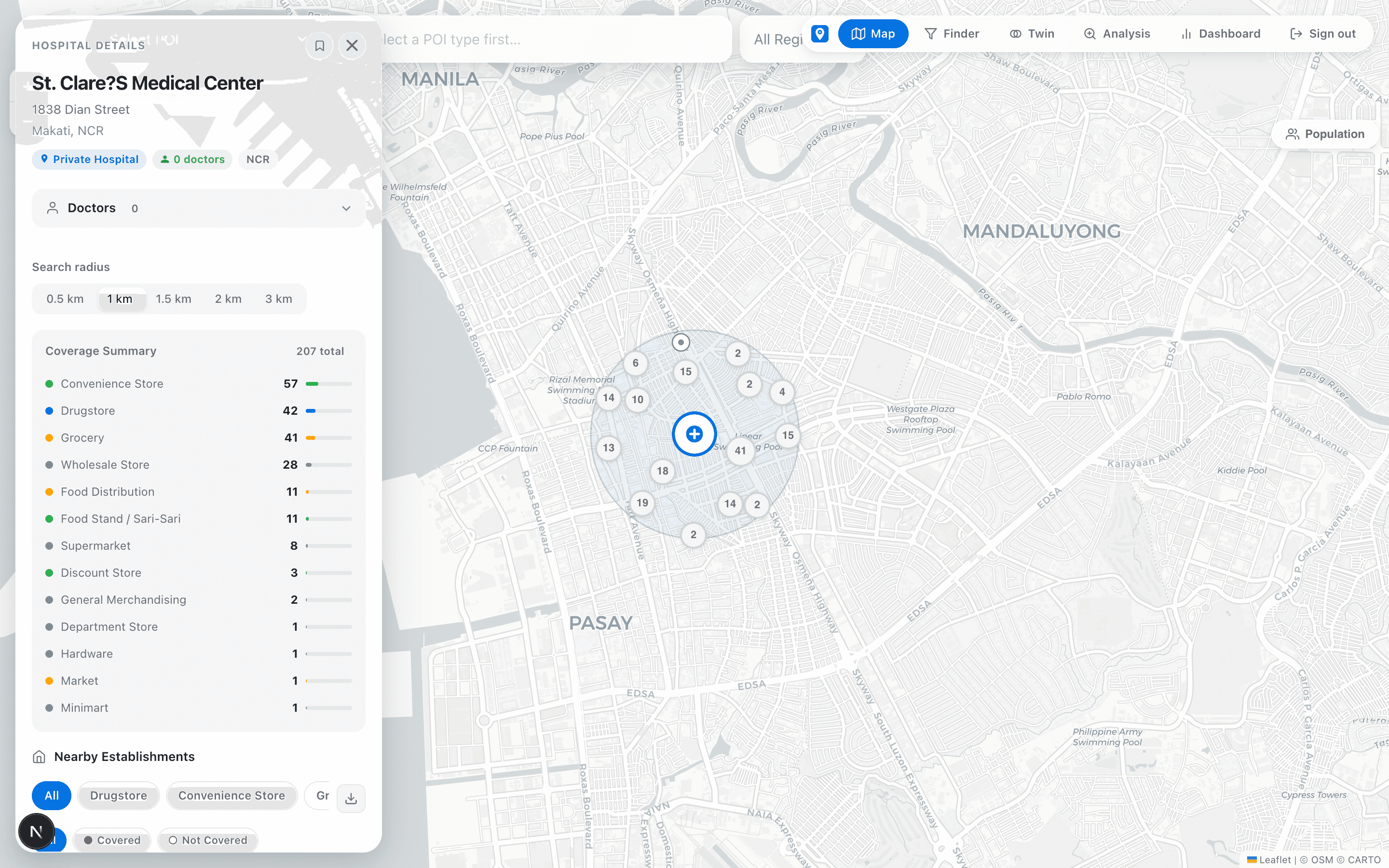 Interactive map screen